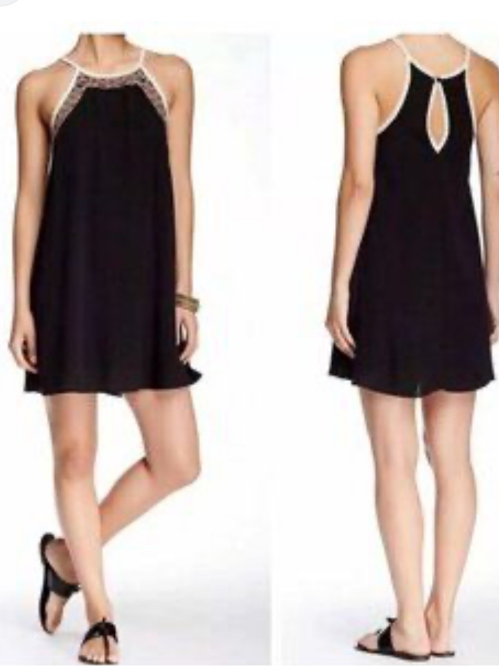 House of Harlow June Embroidered
Halter Swing Festival Mini Dress Black Small